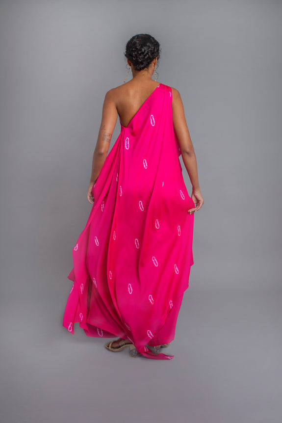 Stephany Silk One Shoulder Tie-dye Draped Dress Set - Republic of Mode