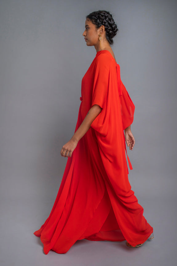 Stephany Silk Knot High Neck Dress with Back Tie-up - Republic of Mode
