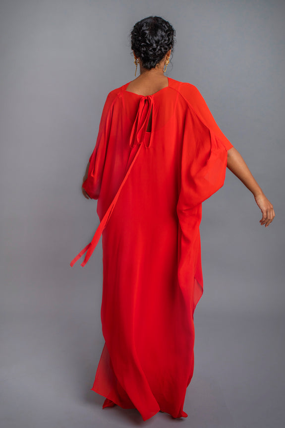 Stephany Silk Knot High Neck Dress with Back Tie-up - Republic of Mode