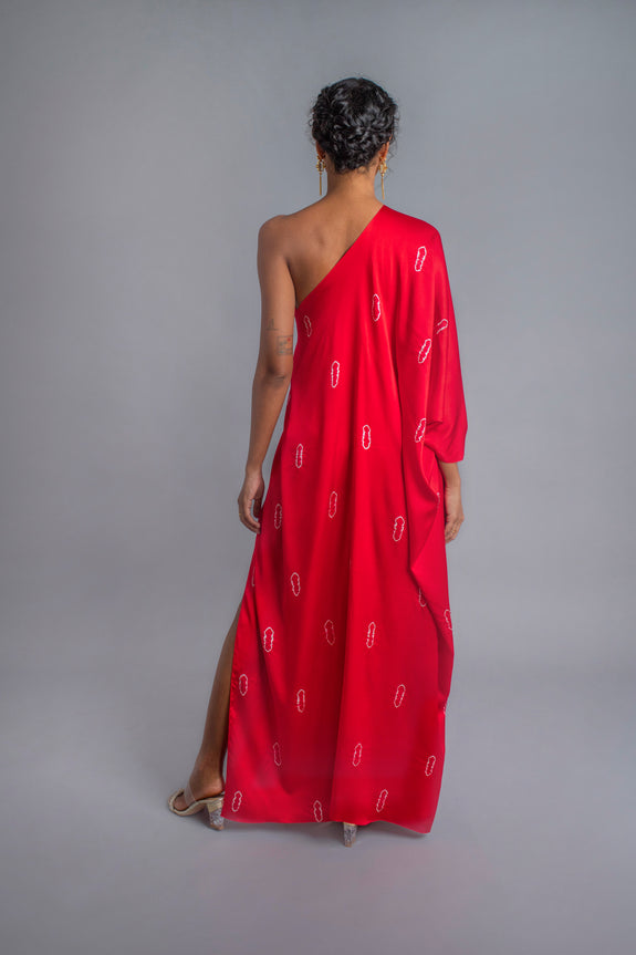 Stephany Silk Wrap Style Tie-dye One Shoulder Dress - Republic of Mode