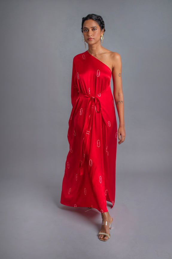 Stephany Silk Wrap Style Tie-dye One Shoulder Dress - Republic of Mode
