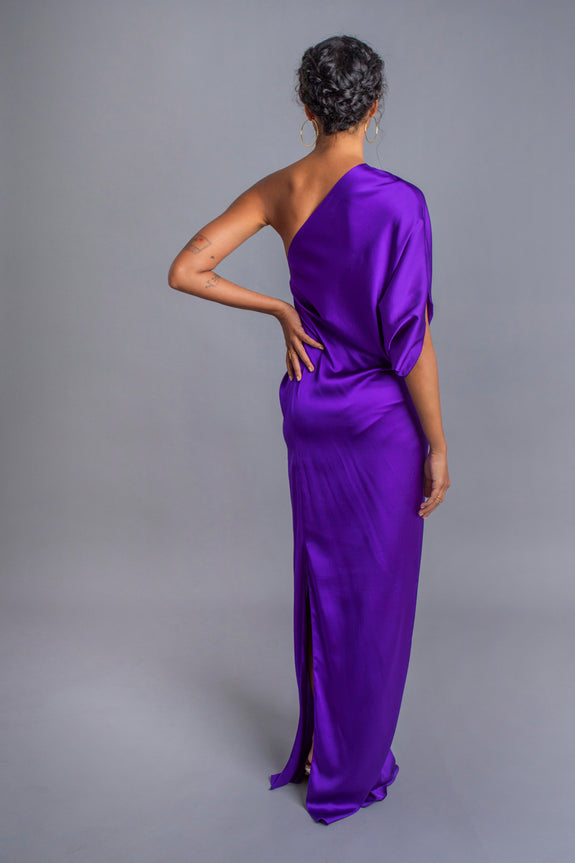Stephany Silk Knot Draped One Shoulder Dress - Republic of Mode