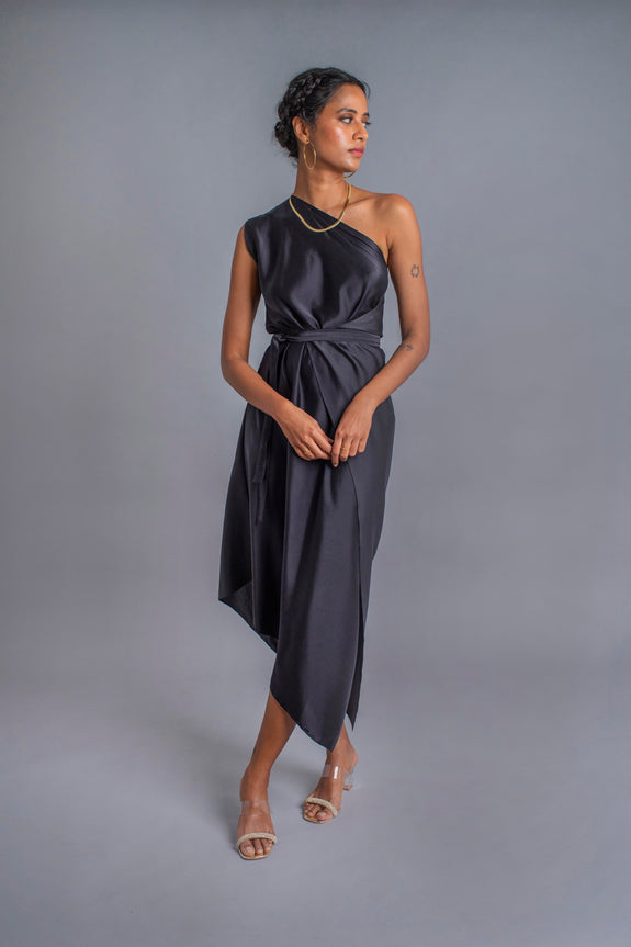 Stephany Silk One Shoulder Midi Wrap Dress - Republic of Mode