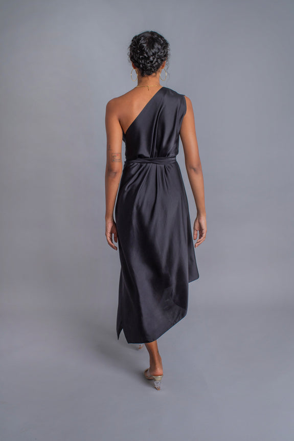 Stephany Silk One Shoulder Midi Wrap Dress - Republic of Mode
