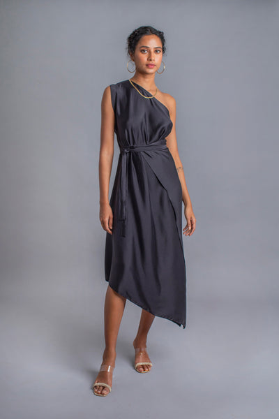 Stephany Silk One Shoulder Midi Wrap Dress - Republic of Mode