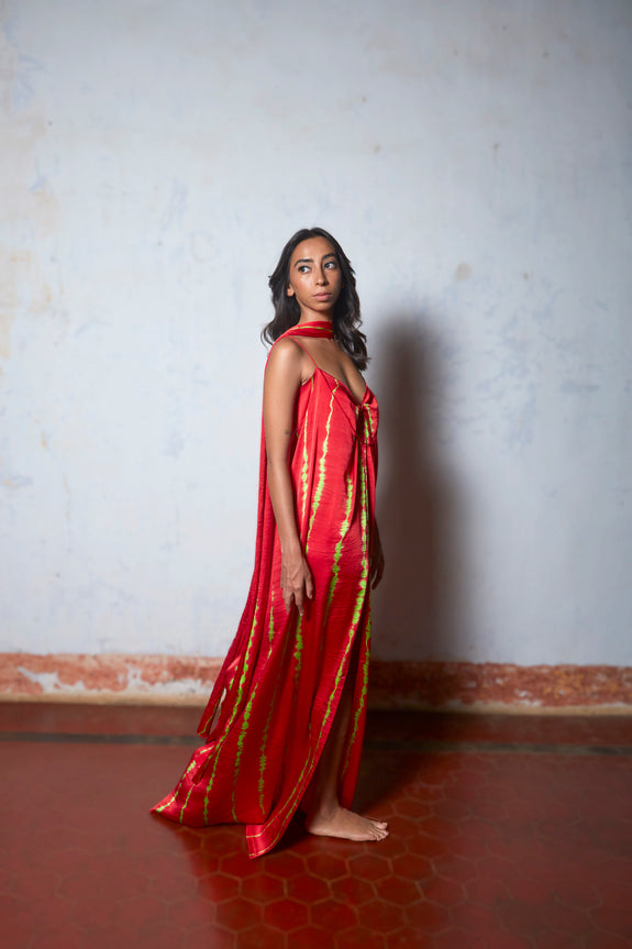 Stephany Silk Strappy Leheriya Dress - Republic of Mode