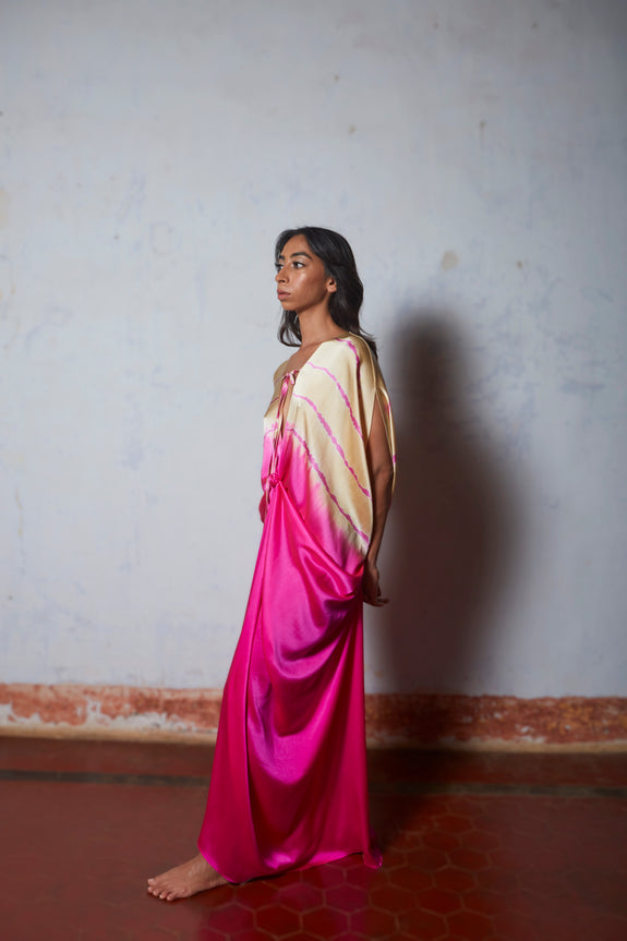 Stephany Silk Knotted Front Tieup Leheriya Dress - Republic of Mode
