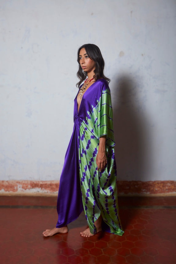 Stephany Silk Knotted Leheriya Kaftan Dress - Republic of Mode