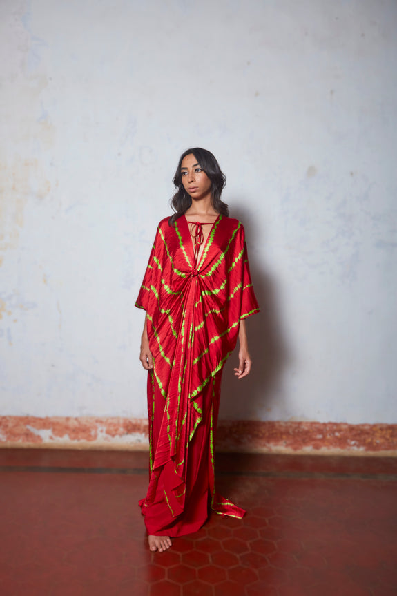 Stephany Silk Knotted Leheriya Kaftan Set - Republic of Mode