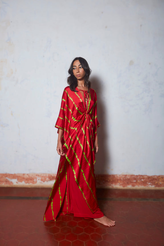 Stephany Silk Knotted Leheriya Kaftan Set - Republic of Mode