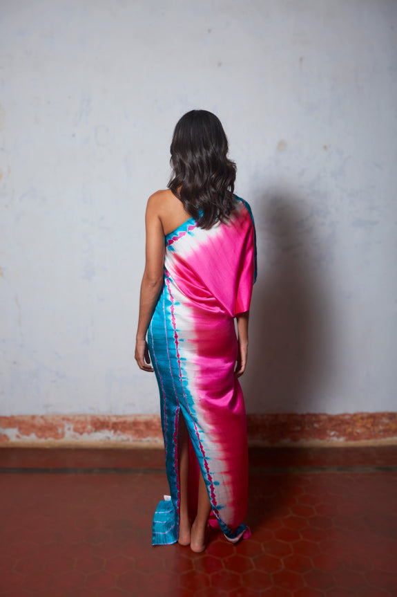 Stephany Silk Knotted One Shoulder Leheriya Dress - Republic of Mode