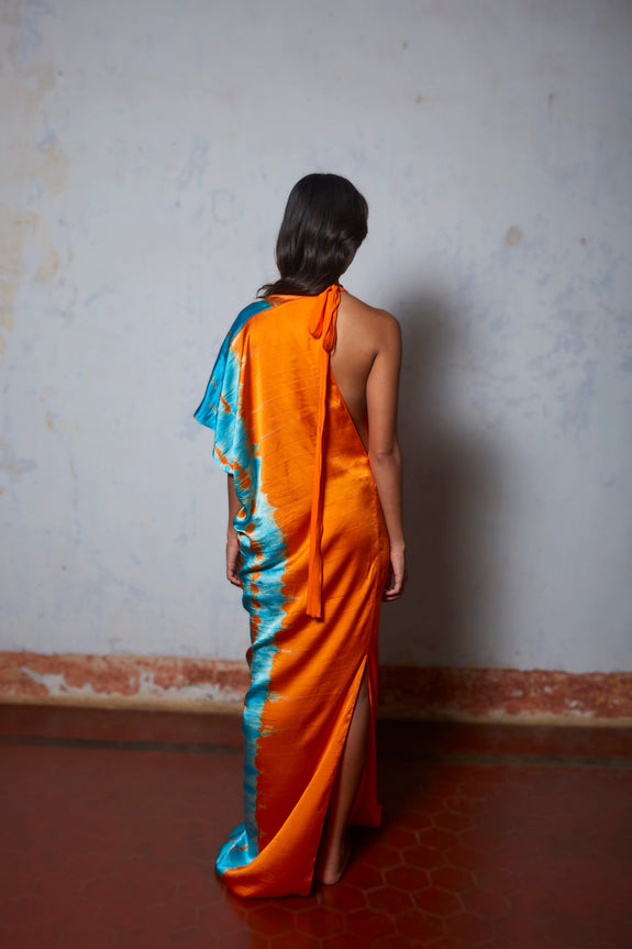 Stephany Silk High Neck Leheriya Dress - Republic of Mode