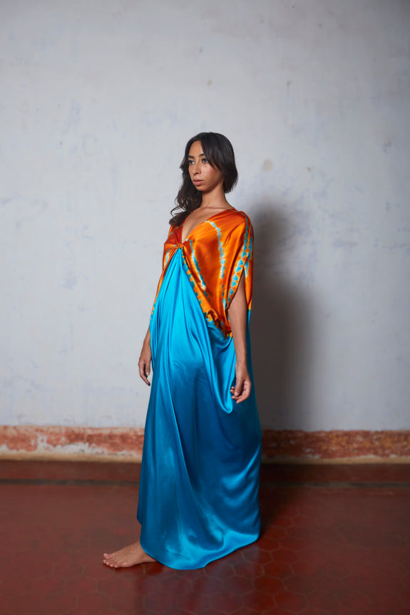 Stephany Silk Knotted Leheriya Kaftan Dress - Republic of Mode