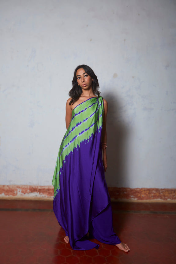 Stephany Silk One Shoulder Leheriya Set - Republic of Mode