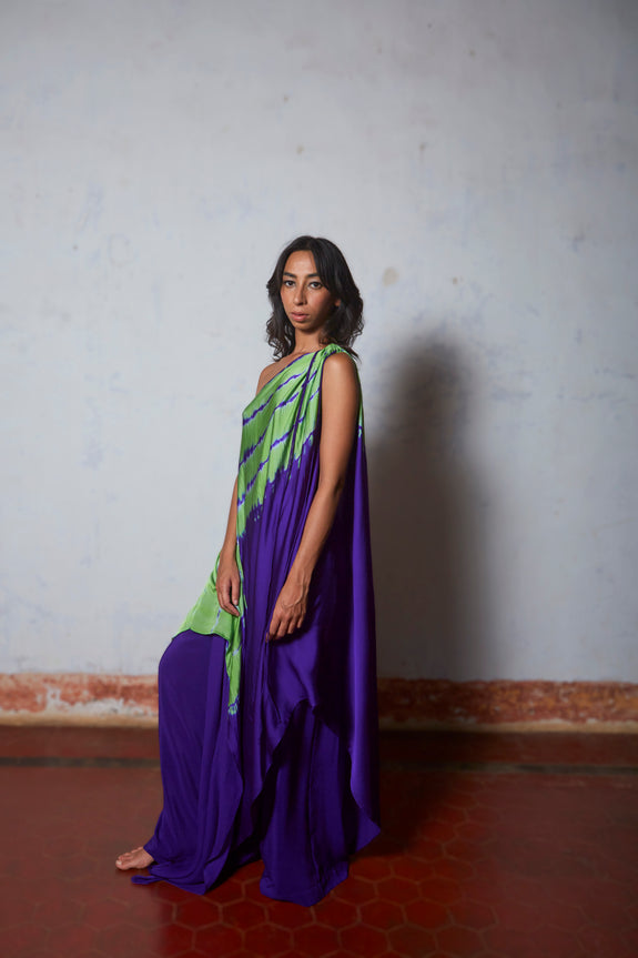 Stephany Silk One Shoulder Leheriya Set - Republic of Mode