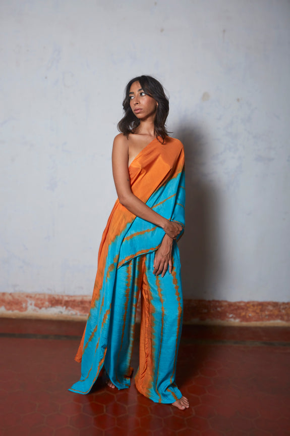 Stephany Cotton Silk One Shoulder Leheriya Set - Republic of Mode