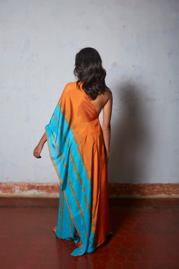 Stephany Cotton Silk One Shoulder Leheriya Set - Republic of Mode