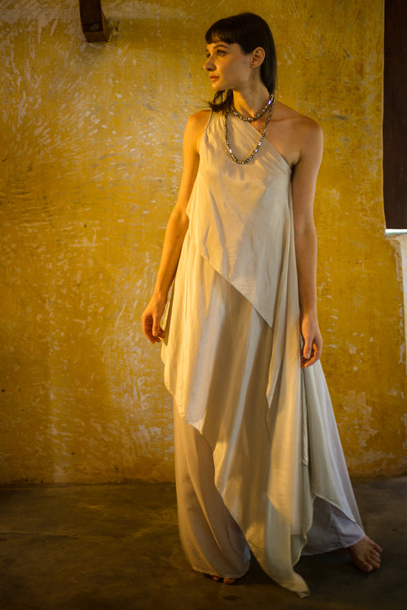 Stephany Cotton Silk Paneled One Shoulder Top - Republic of Mode