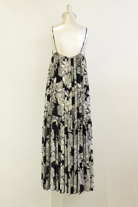Stephany Silk Leaf Print Long Strappy Dress - Republic of Mode