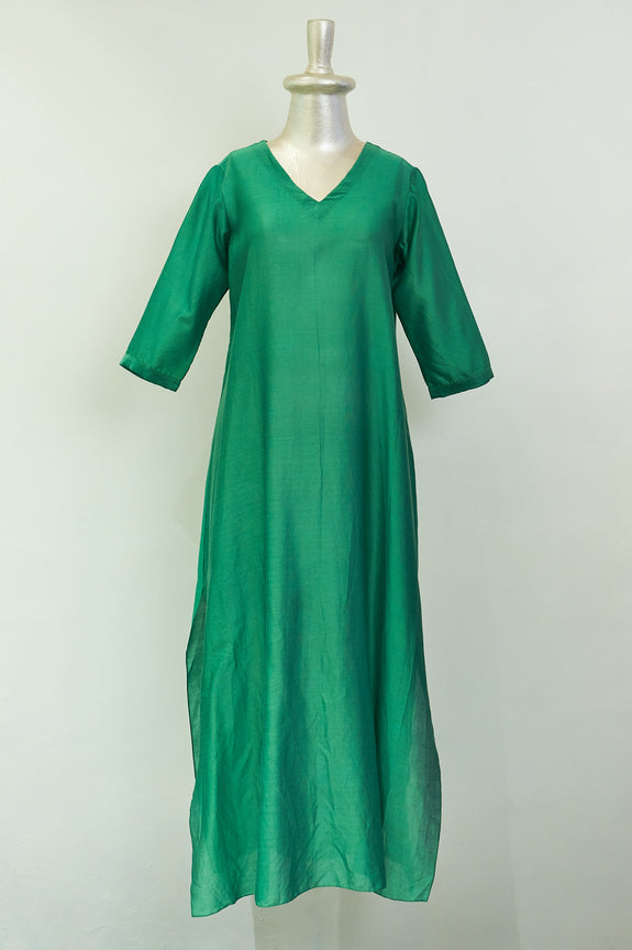 Stephany Silk Chanderi V-Neck Tunic with Side Slits - Republic of Mode