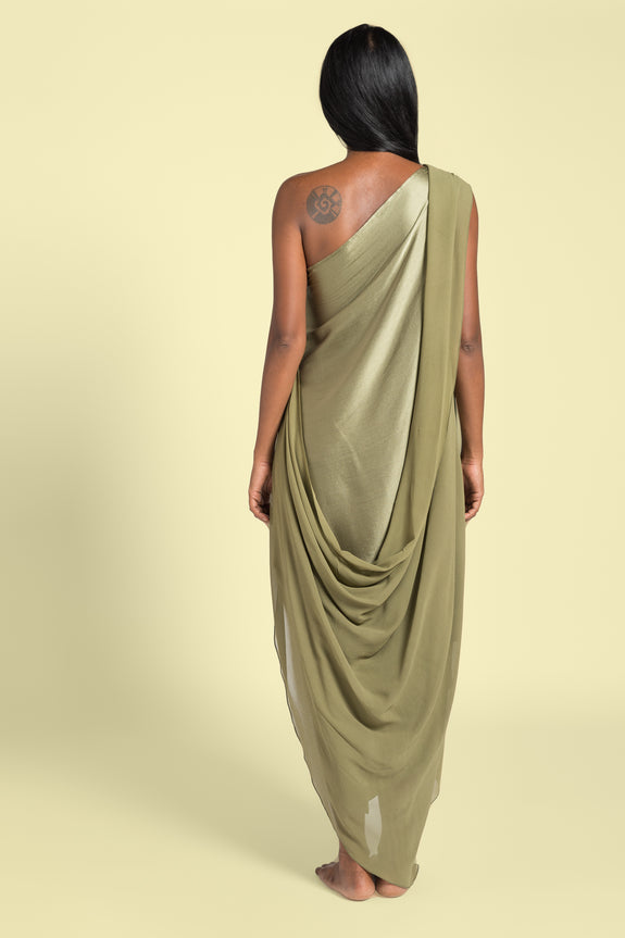 Stephany Silk Back Draped Layered One Shoulder Dress - Republic of Mode