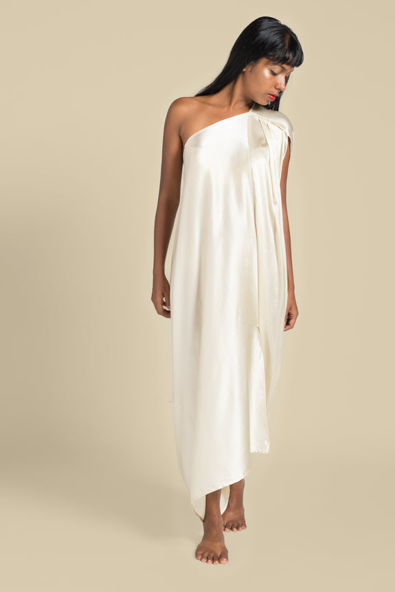 Stephany Silk Pleated One Shoulder Dress - Republic of Mode