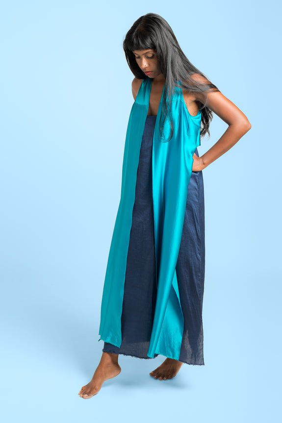 Stephany Silk Long Paneled Jacket w/ Strappy Slip Dress - Republic of Mode