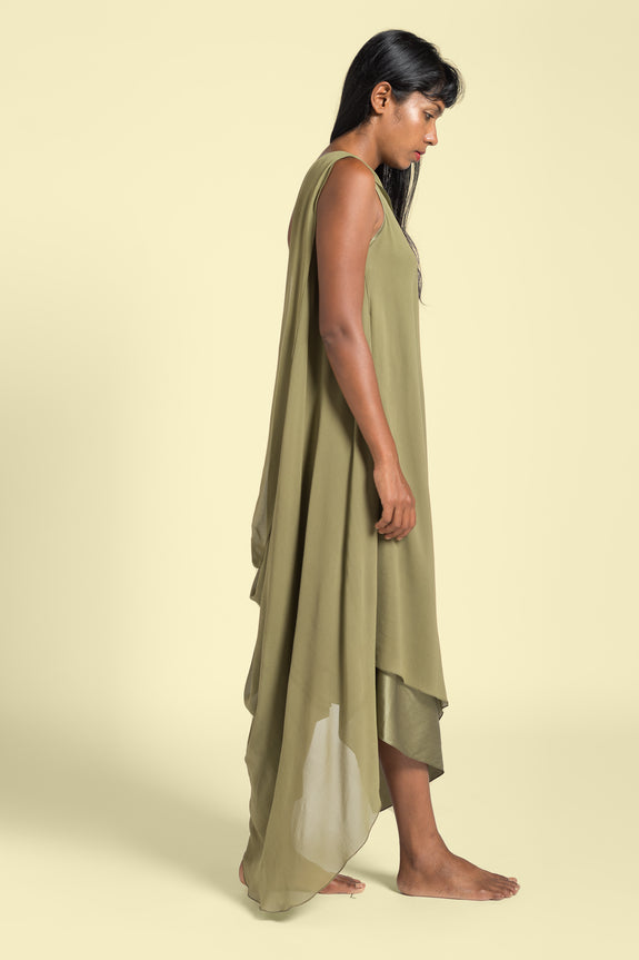 Stephany Silk Back Draped Layered One Shoulder Dress - Republic of Mode
