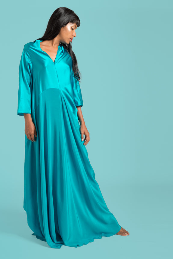Stephany Silk Deconstructed Bias-Cut Flowy Dress w/ Medium Sleeve - Republic of Mode