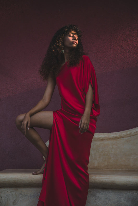 Stephany Silk One Shoulder Dress with Back Strap Detail - Republic of Mode