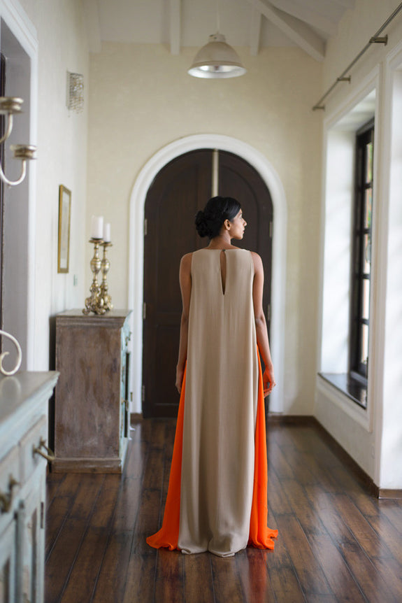 Stephany Silk Color-Block V-Neck Maxi Dress - Republic of Mode