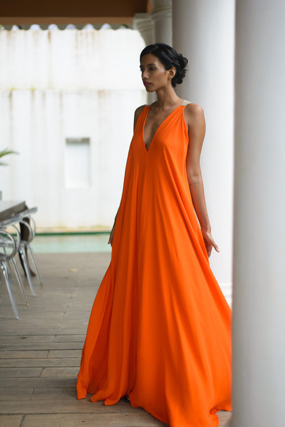 Stephany Silk Color-Block V-Neck Maxi Dress - Republic of Mode