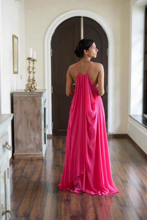 Stephany Silk Back-Pleated Strappy Draped Dress - Republic of Mode