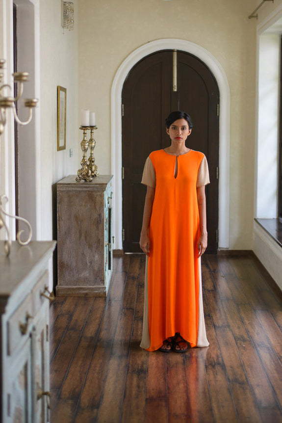 Stephany Silk Color-Block Long Shift Dress - Republic of Mode