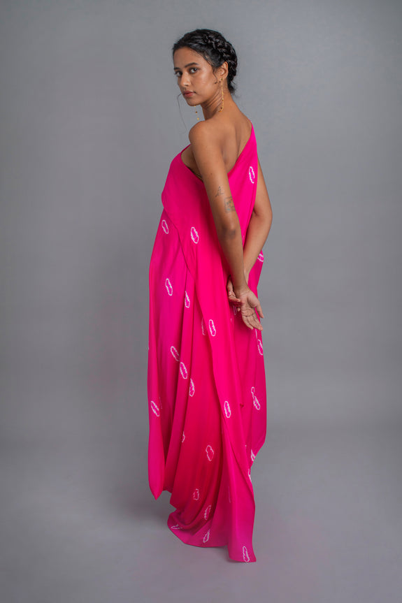 Stephany Silk One Shoulder Tie-dye Draped Dress Set - Republic of Mode