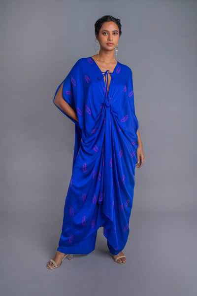 Stephany Silk Front Tie-up Tie-dye Kaftan Set - Republic of Mode