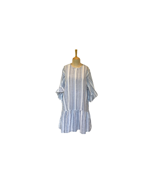 Stephany Linen Striped Drop Hem Dress - Republic of Mode