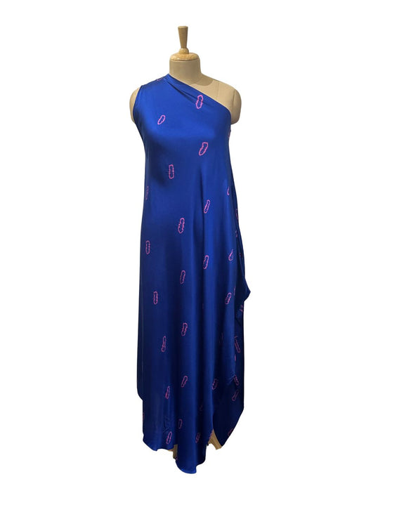 Silk Tiedye One Shoulder Dress
