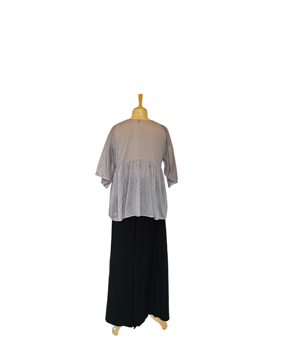 Stephany Cotton V-neck Pleated Top w/ Embroidered Trim - Republic of Mode