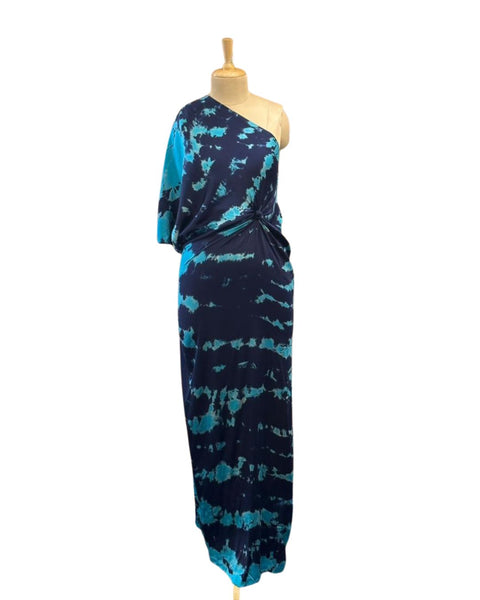 Silk Knotted One Shoulder Tiedye Dress