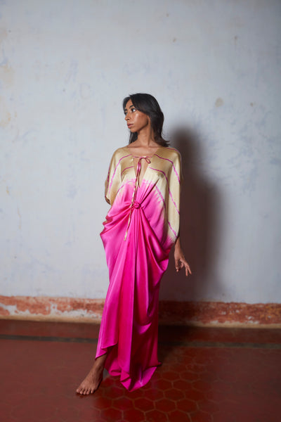 Stephany Silk Knotted Front Tieup Leheriya Dress - Republic of Mode