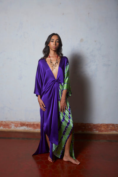 Stephany Silk Knotted Leheriya Kaftan Dress - Republic of Mode