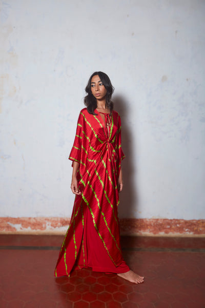 Stephany Silk Knotted Leheriya Kaftan Set - Republic of Mode