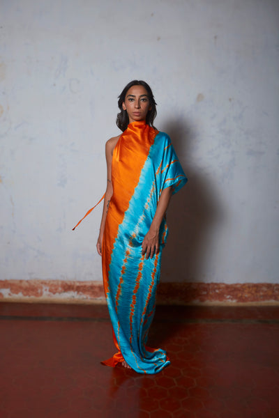 Stephany Silk High Neck Leheriya Dress - Republic of Mode