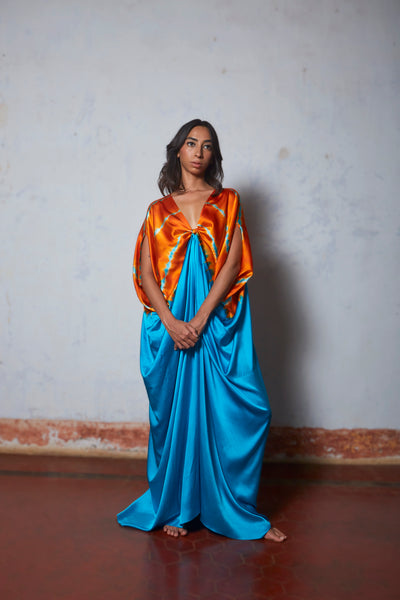 Stephany Silk Knotted Leheriya Kaftan Dress - Republic of Mode