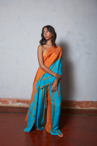 Stephany Cotton Silk One Shoulder Leheriya Set - Republic of Mode