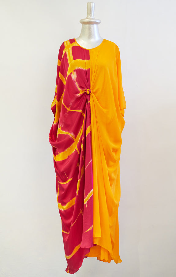 Stephany Silk Front Knot Tie-Dye Long Dress - Republic of Mode