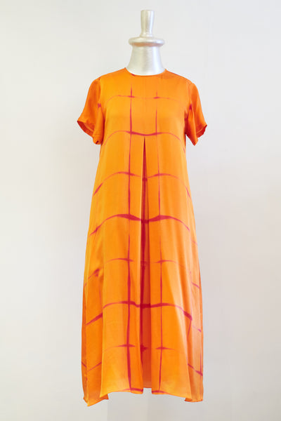 Stephany Silk Fold-Dye High Neck Front Pleated Dress - Republic of Mode