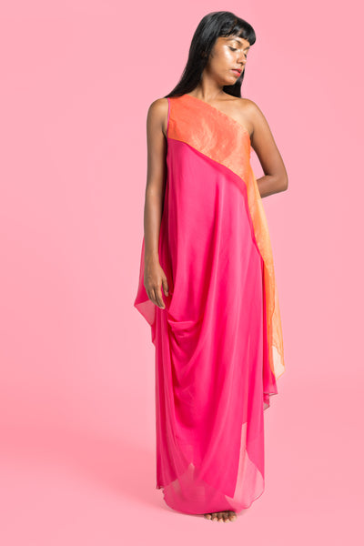 Stephany Silk One Shoulder w/ Organza Drape - Republic of Mode