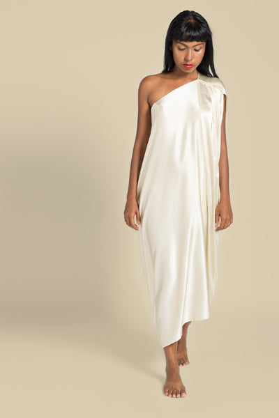 Stephany Silk Pleated One Shoulder Dress - Republic of Mode